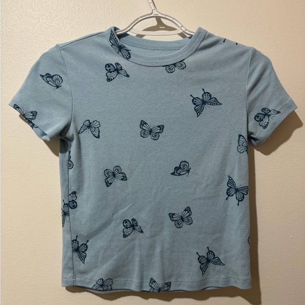 Blue Butterfly Print T-Shirt